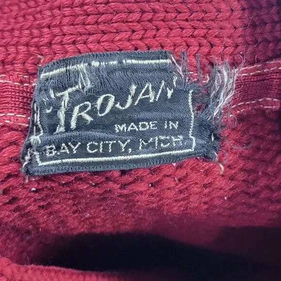 Vintage 50s 60s Wool Trojan Red Cardigan Sweater Made In Bay City, Michigan Sz M
